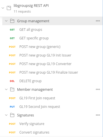 Libgroupsig REST API in Postman